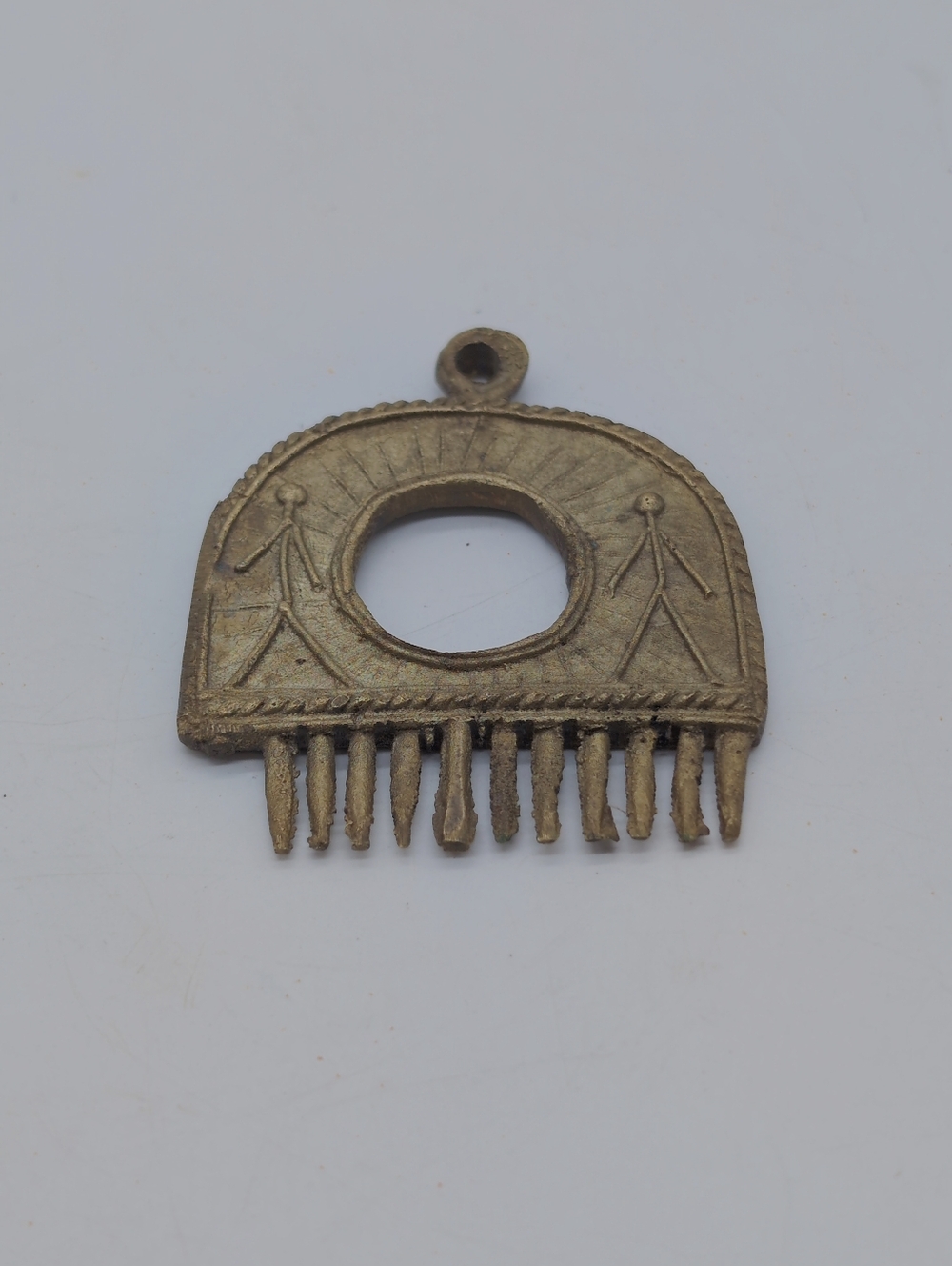 Vintage West African Ashanti Ancestors Brass Pendant Comb Charm